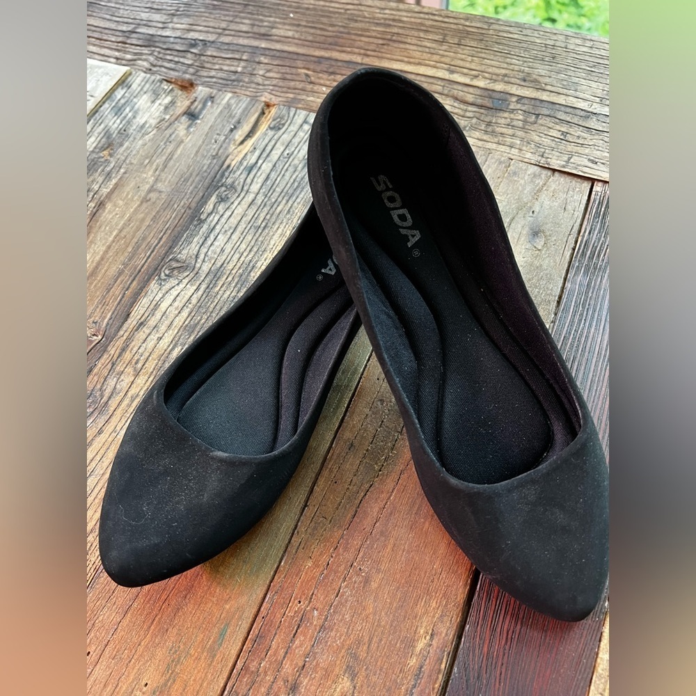Soda Shoes Women Casual Ballet Flats Vegan Suede Formal Basic Black size 8 - Picture 2 of 3